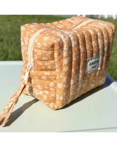 Mini trousse femme fleurie orangée – Pochette maquillage délicate | My Poupi