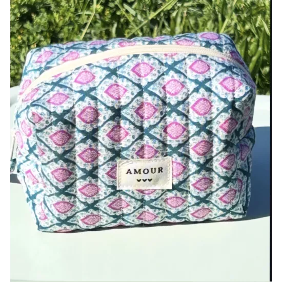 Mini trousse femme graphique bleu rose – Pochette maquillage moderne | My Poupi