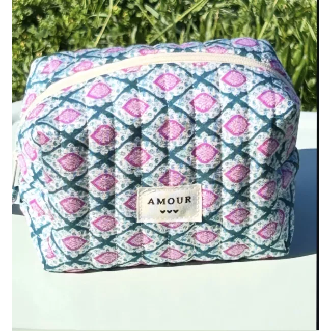Mini trousse femme graphique bleu rose – Pochette maquillage moderne | My Poupi