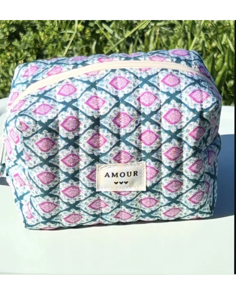 Mini trousse femme graphique bleu rose – Pochette maquillage moderne | My Poupi