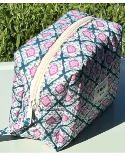 Mini trousse femme graphique bleu rose – Pochette maquillage moderne | My Poupi