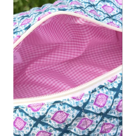 Mini trousse femme graphique bleu rose – Pochette maquillage moderne | My Poupi