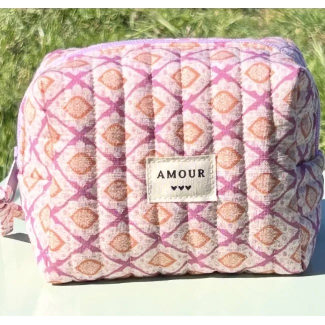 Mini trousse femme graphique rose abricot – Pochette maquillage tendance | My Poupi