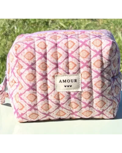 Mini trousse femme graphique rose abricot – Pochette maquillage tendance | My Poupi