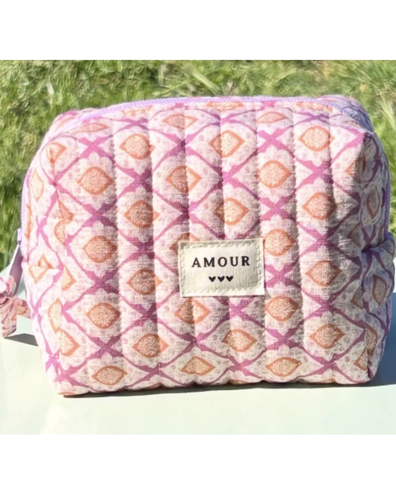 Mini trousse femme graphique rose abricot – Pochette maquillage tendance | My Poupi