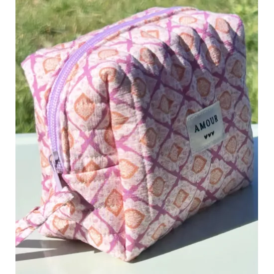 Mini trousse femme graphique rose abricot – Pochette maquillage tendance | My Poupi