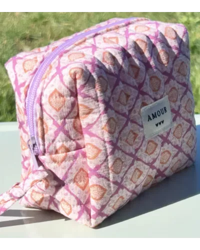 Mini trousse femme graphique rose abricot – Pochette maquillage tendance | My Poupi