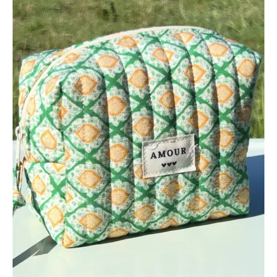 Mini trousse femme graphique vert soleil – Pochette maquillage colorée | My Poupi