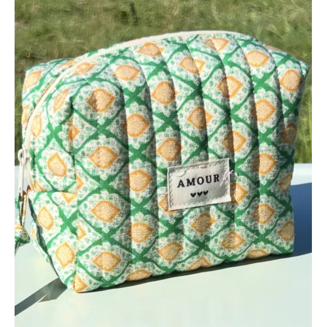 Mini trousse femme graphique vert soleil – Pochette maquillage colorée | My Poupi