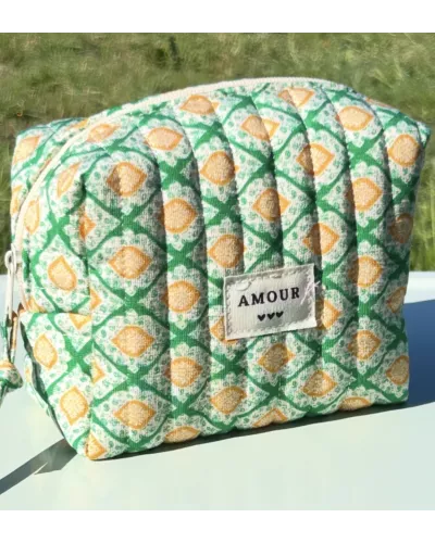 Mini trousse femme graphique vert soleil – Pochette maquillage colorée | My Poupi