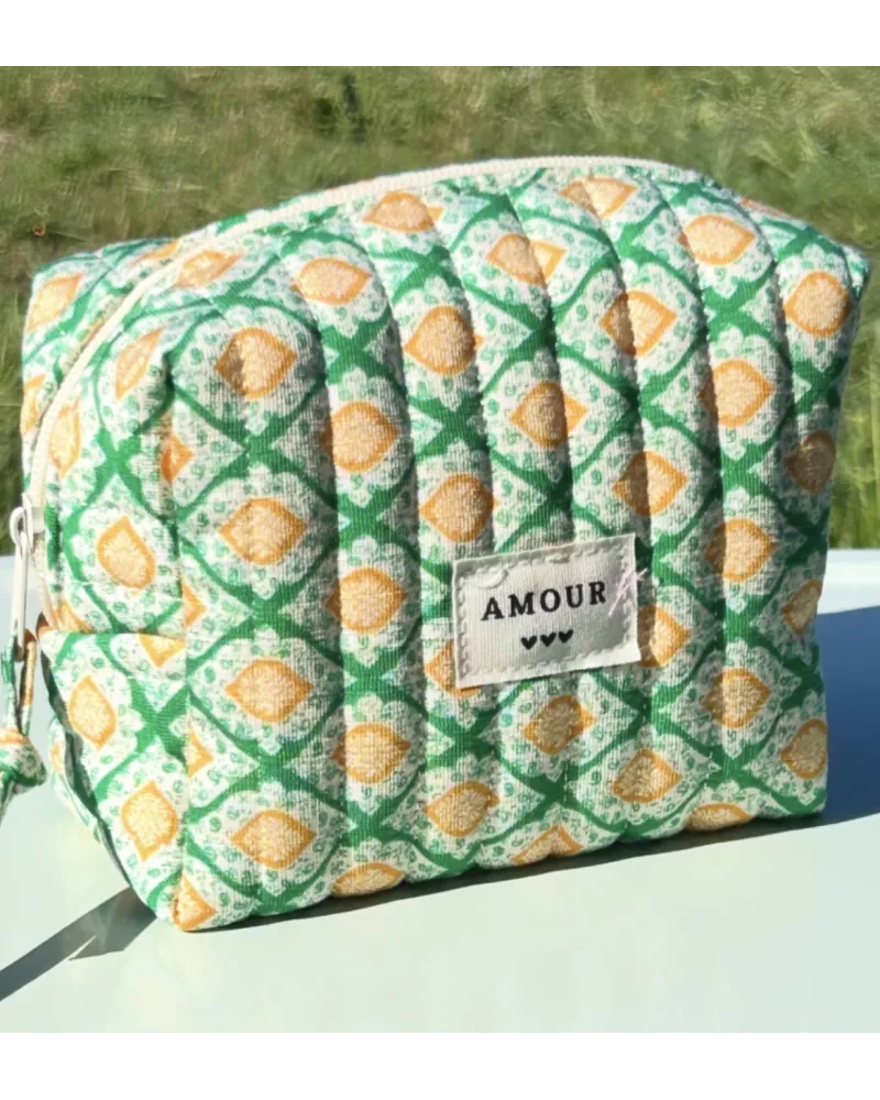 Mini trousse femme graphique vert soleil – Pochette maquillage colorée | My Poupi