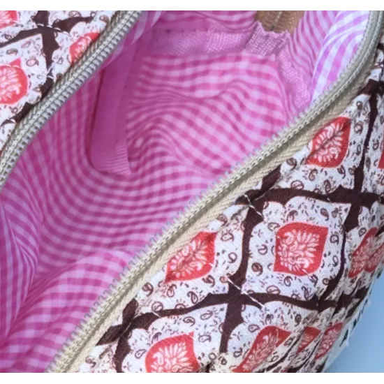 Mini trousse femme graphique marron corail – Pochette maquillage chic | My Poupi