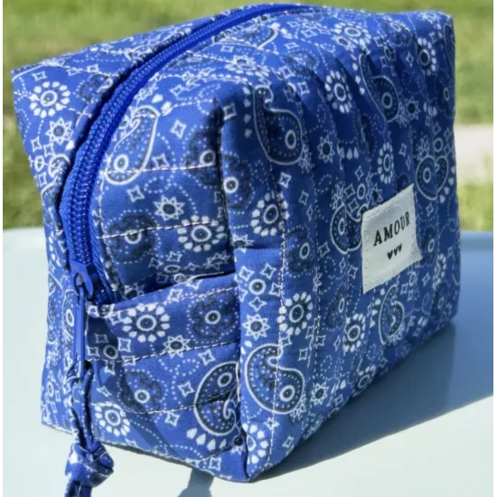 Mini trousse maquillage femme – Bandana bleu intense | Juliette Pocket My Poupi