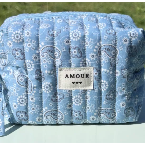 Mini trousse maquillage femme – Bandana bleu ciel | Juliette Pocket My Poupi