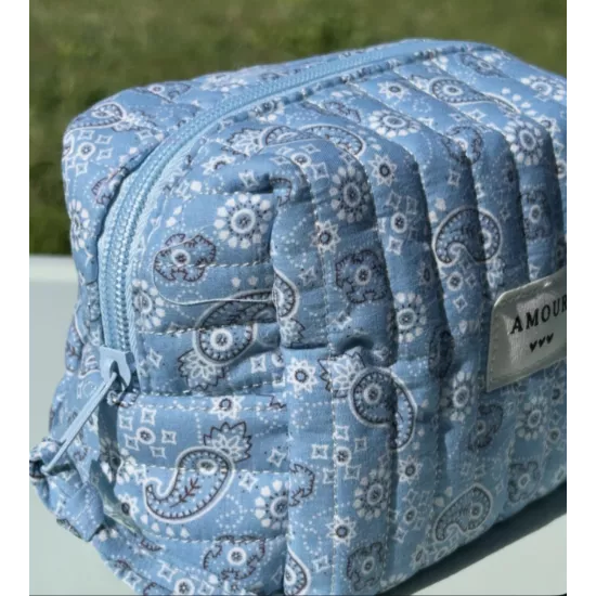 Mini trousse maquillage femme – Bandana bleu ciel | Juliette Pocket My Poupi