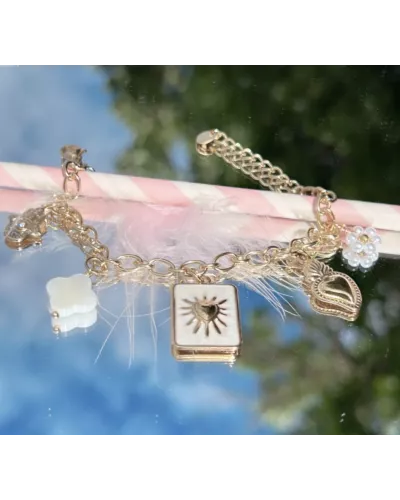 Bracelet acier doré cœur solaire & trèfle nacré – MY POUPI