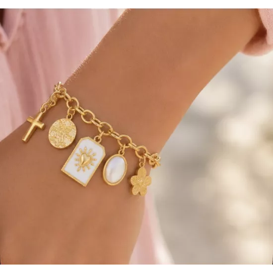 Bracelet acier doré cœur solaire & médaille martelée – MY POUPI