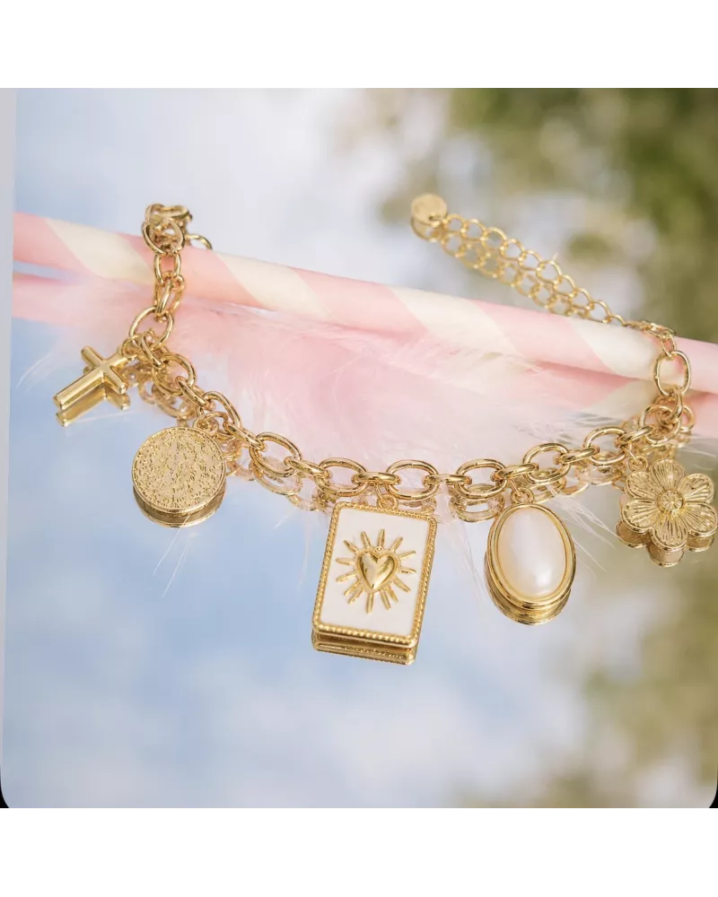 Bracelet acier doré cœur solaire & médaille martelée – MY POUPI