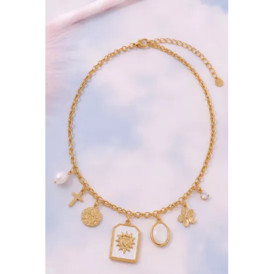 Collier acier doré cœur solaire & charms bohèmes – MY POUPI