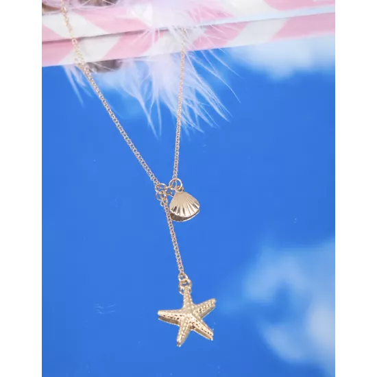 Collier Y étoile de mer doré en acier inoxydable – Marisella