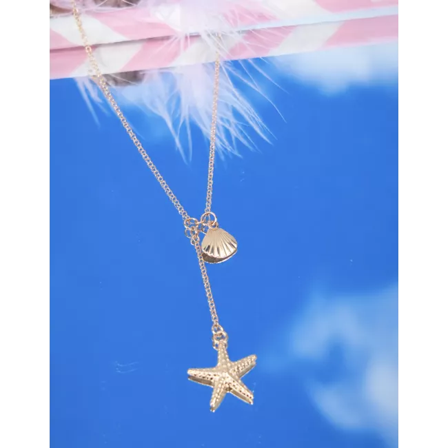 Collier Y étoile de mer doré en acier inoxydable – Marisella