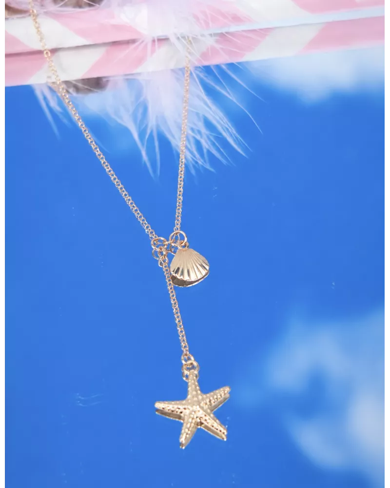 Collier Y étoile de mer doré en acier inoxydable – Marisella