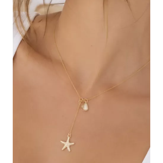 Collier Y étoile de mer doré en acier inoxydable – Marisella