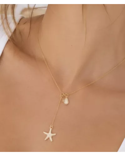 Collier Y étoile de mer doré en acier inoxydable – Marisella
