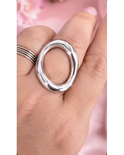 Bague ovale tendance en acier inoxydable réglable