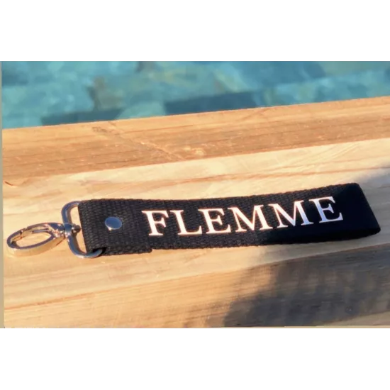 Porte-clés en sangle « Flemme » noir et blanc | Création artisanale