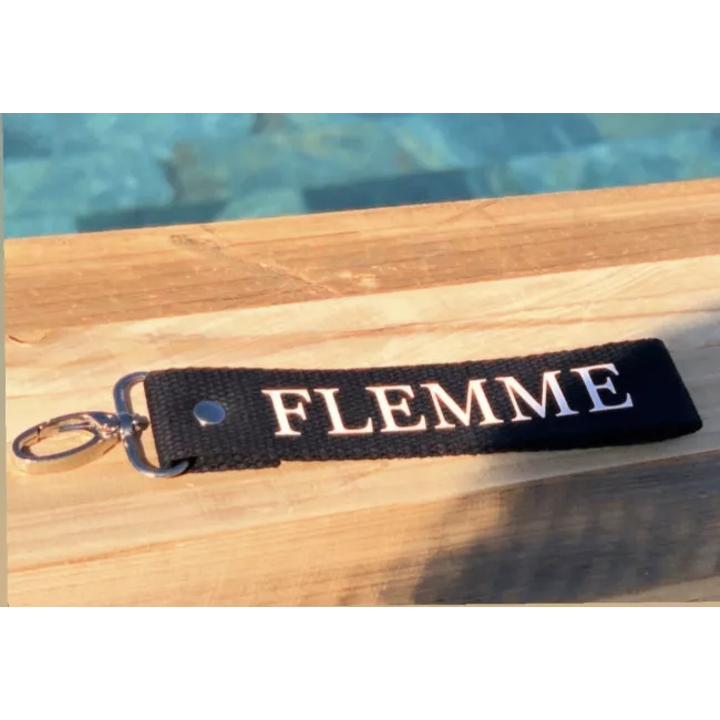 Porte-clés en sangle « Flemme » noir et blanc | Création artisanale