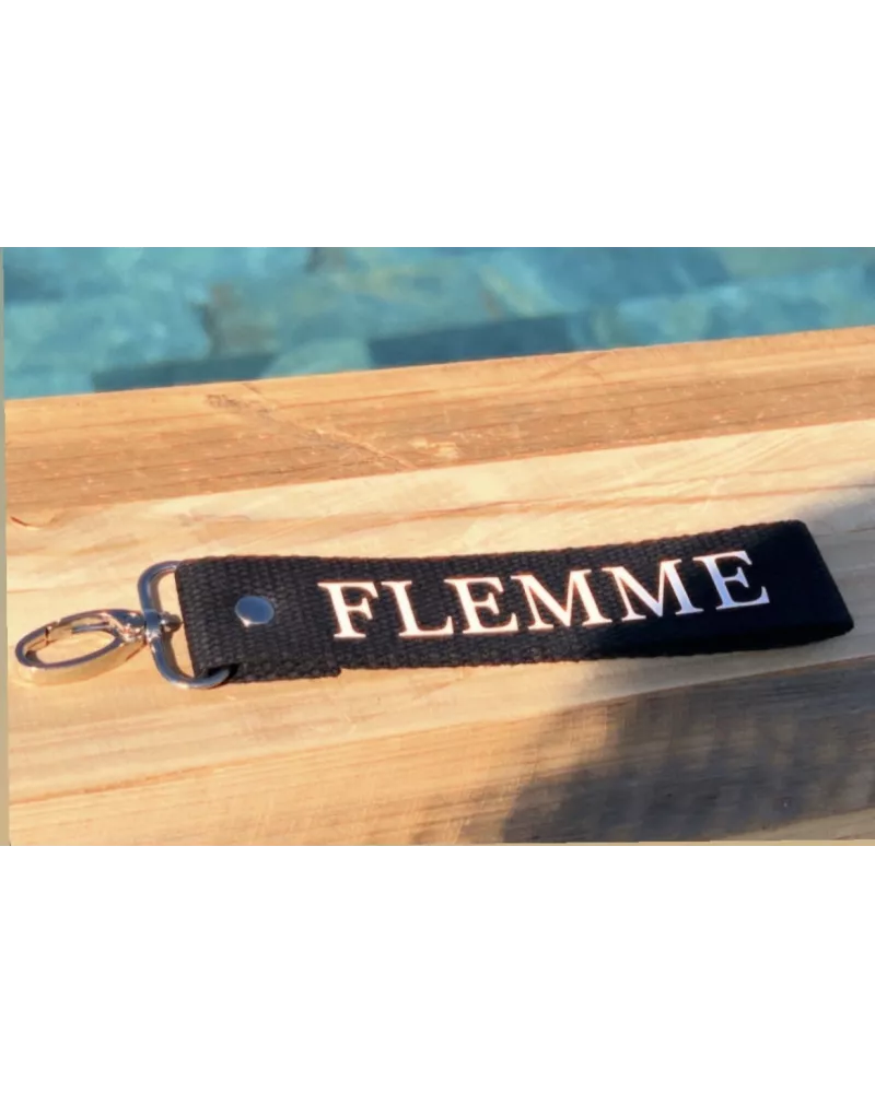 Porte-clés en sangle « Flemme » noir et blanc | Création artisanale