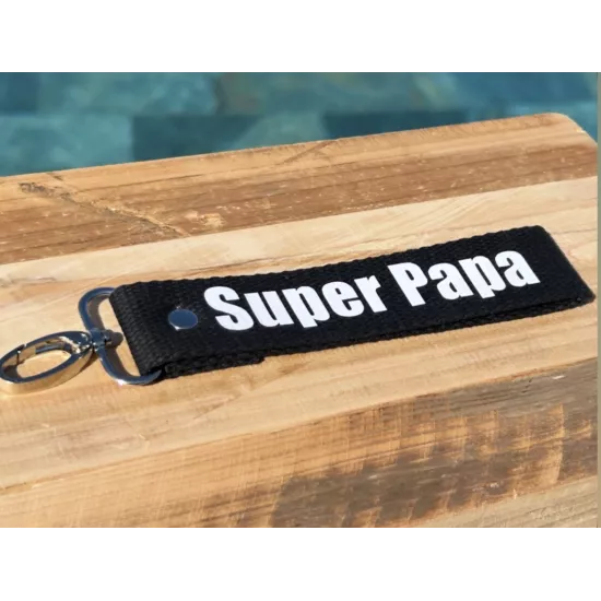 Porte-clés en sangle « Super Papa » noir et blanc | Cadeau fête des Pères