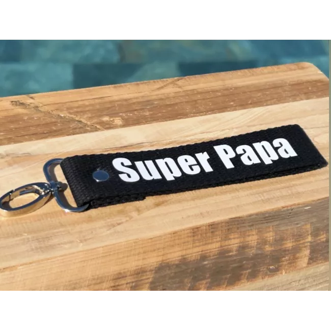 Porte-clés en sangle « Super Papa » noir et blanc | Cadeau fête des Pères
