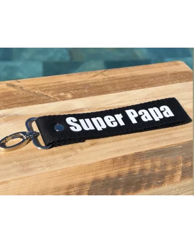 Porte-clés en sangle « Super Papa » noir et blanc | Cadeau fête des Pères