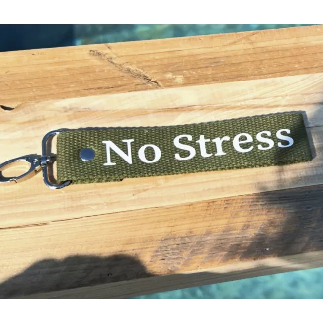Porte-clés en sangle « No Stress » kaki | Création artisanale
