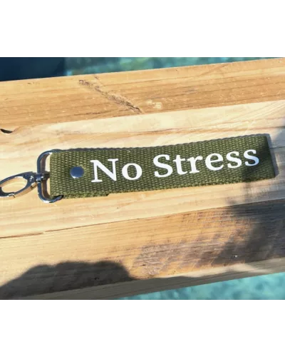 Porte-clés en sangle « No Stress » kaki | Création artisanale