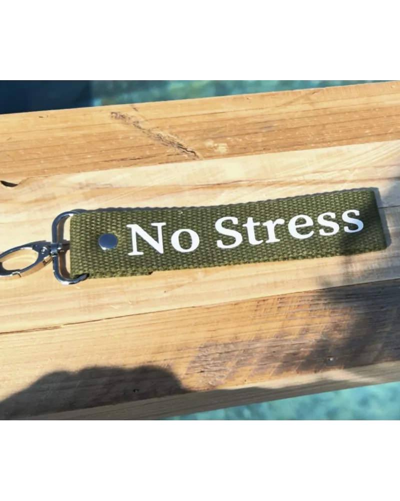 Porte-clés en sangle « No Stress » kaki | Création artisanale