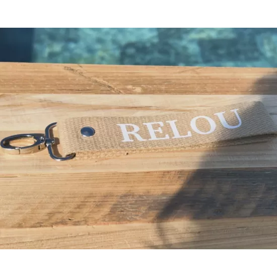 Porte-clés en sangle « Relou » beige | Création artisanale