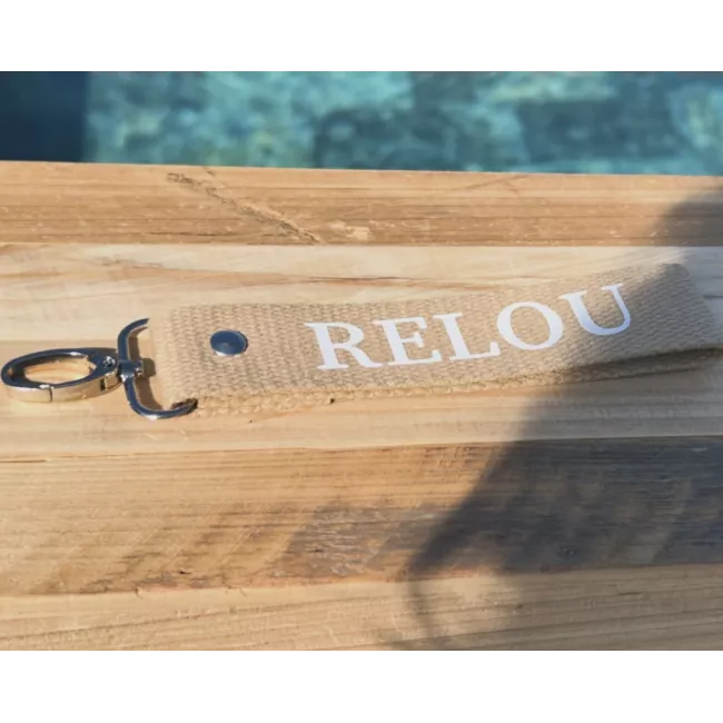 Porte-clés en sangle « Relou » beige | Création artisanale