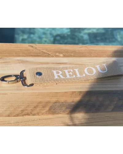 Porte-clés en sangle « Relou » beige | Création artisanale