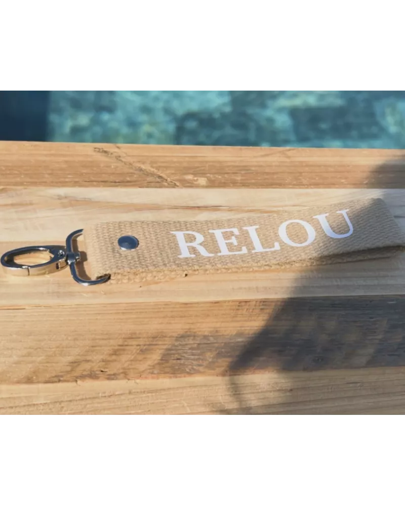 Porte-clés en sangle « Relou » beige | Création artisanale