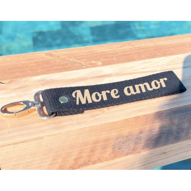 Porte-clés en sangle « More Amor » noir | Création artisanale