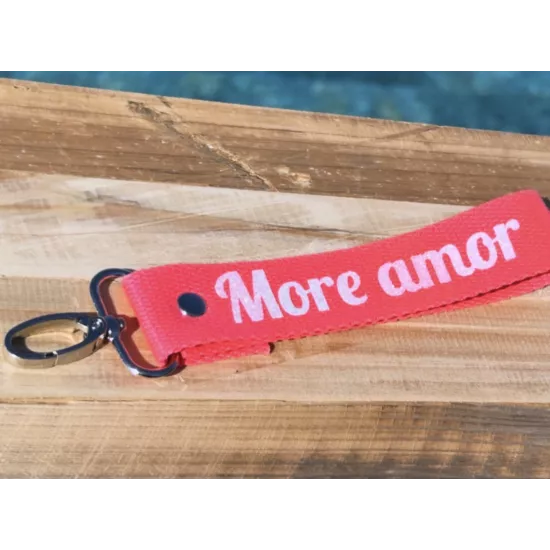 Porte-clés en sangle « More Amor » noir | Création artisanale