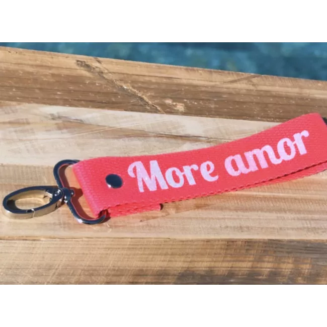 Porte-clés en sangle « More Amor » noir | Création artisanale