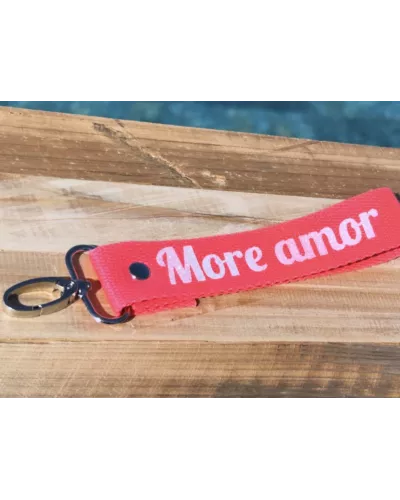 Porte-clés en sangle « More Amor » noir | Création artisanale
