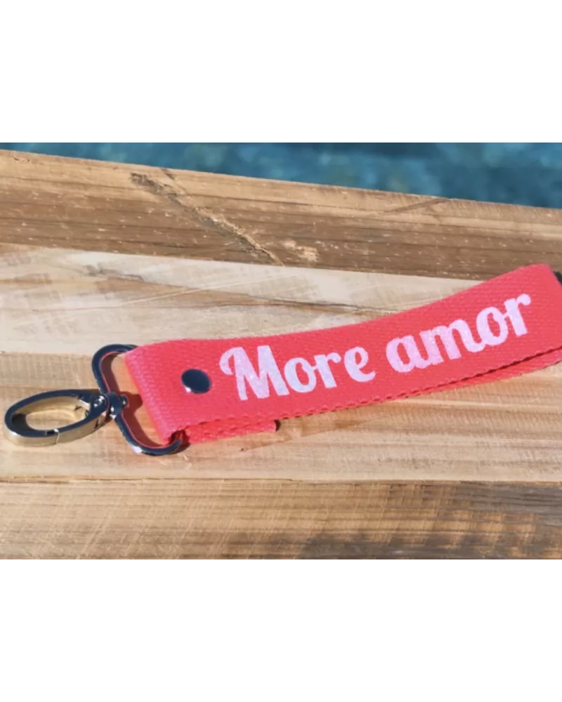 Porte-clés en sangle « More Amor » noir | Création artisanale