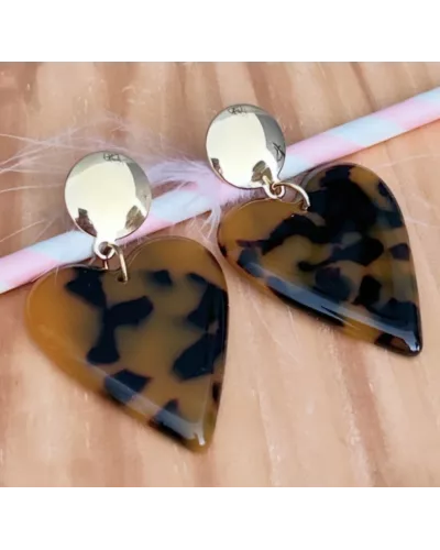 Boucles d’oreilles cœur Faustine en résine léopard et acier doré