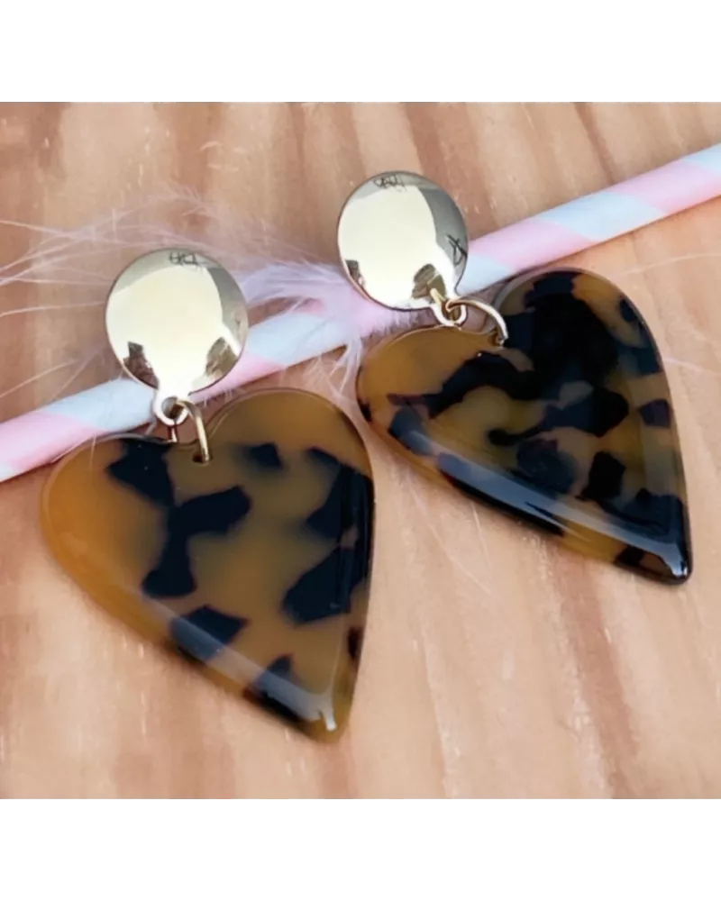 Boucles d’oreilles cœur Faustine en résine léopard et acier doré