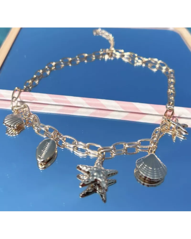 Collier Azura en acier inoxydable doré – Collier coquillages et étoiles de mer | My Poupi